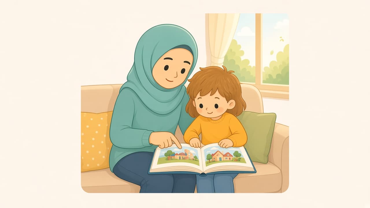 A child reading at home during a calm shared moment