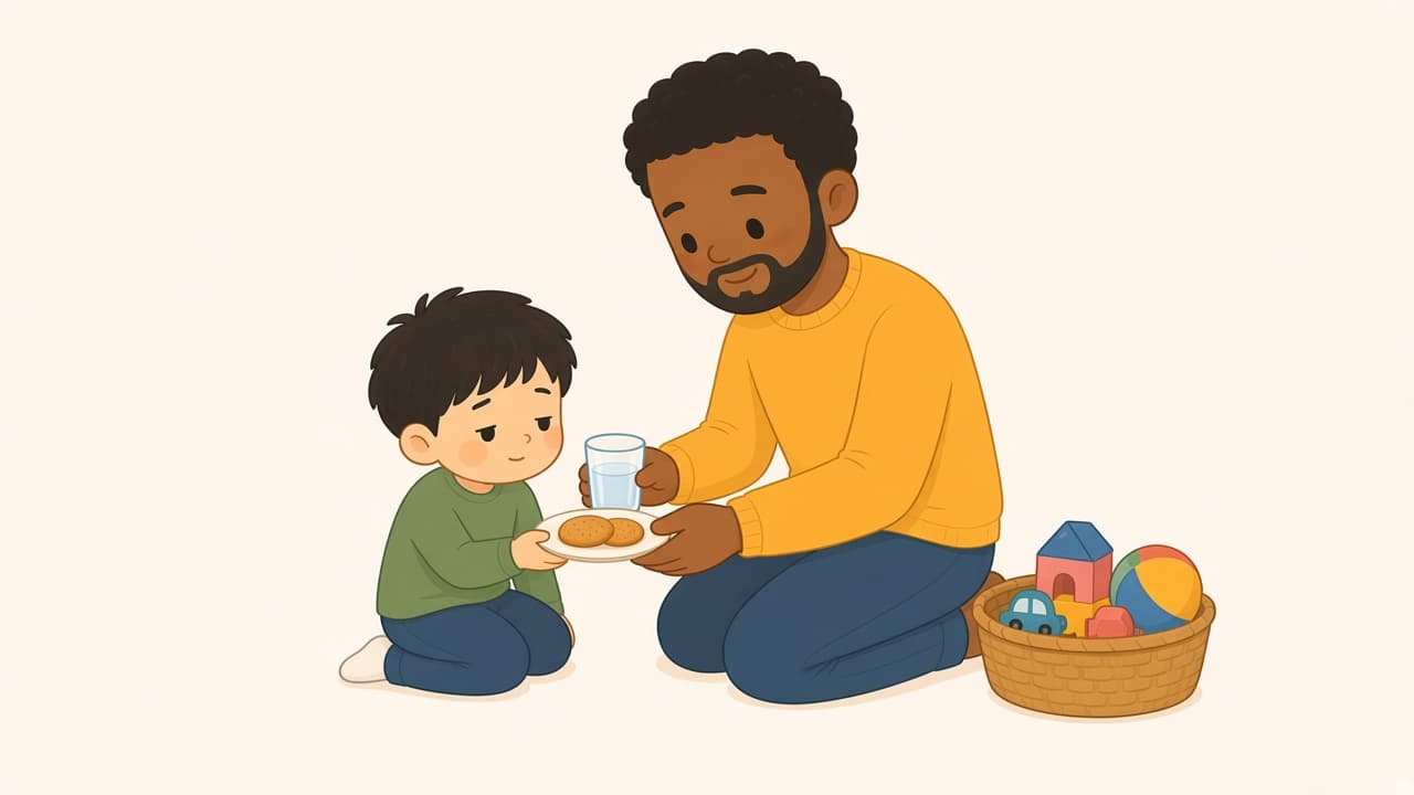 A parent offers a snack and water before any lesson