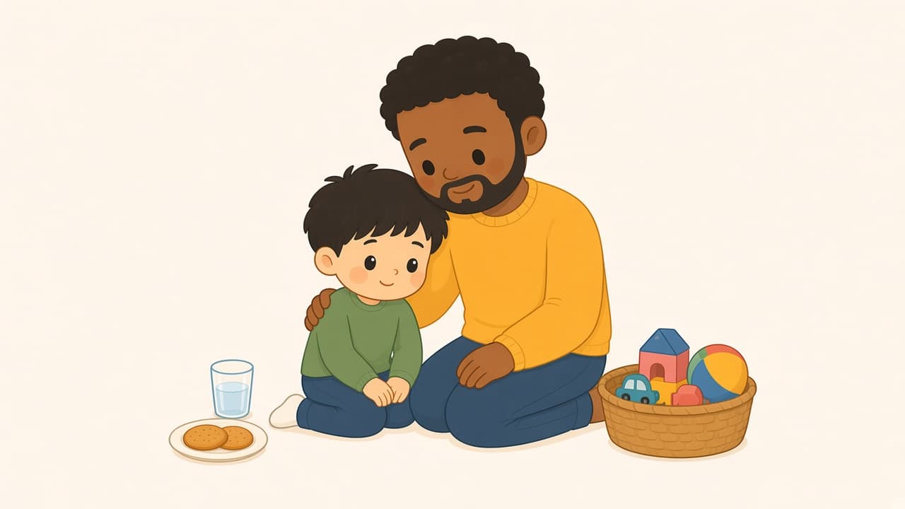 A parent sits beside a child, not across a table