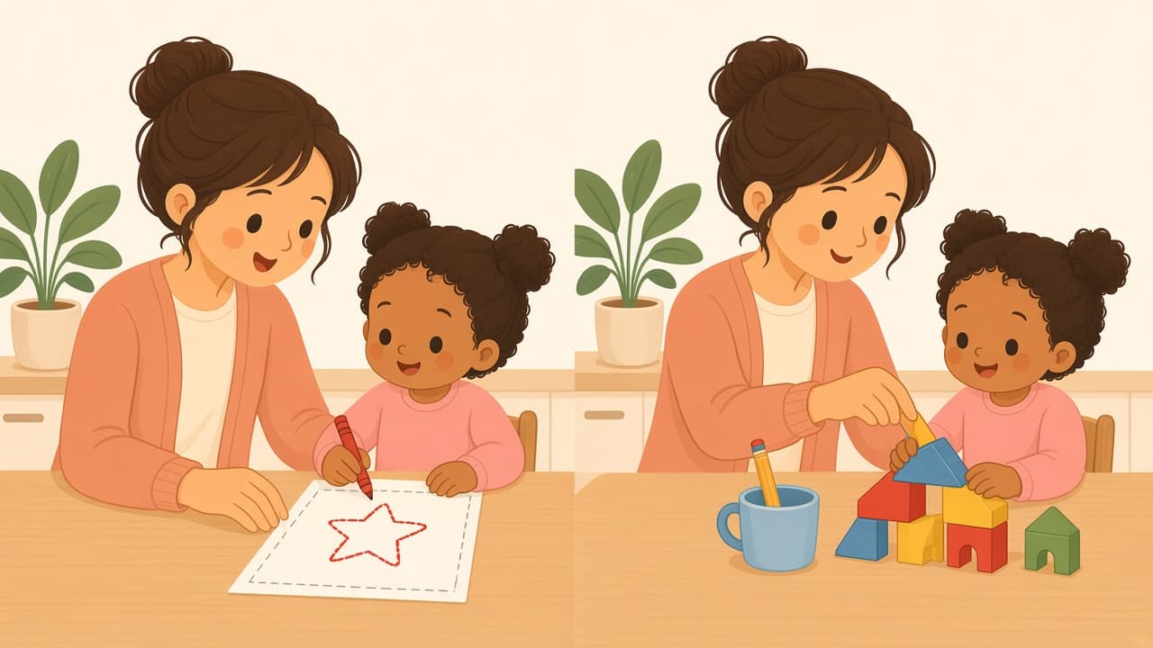 Friday: one tracing page, then the child plays with blocks
