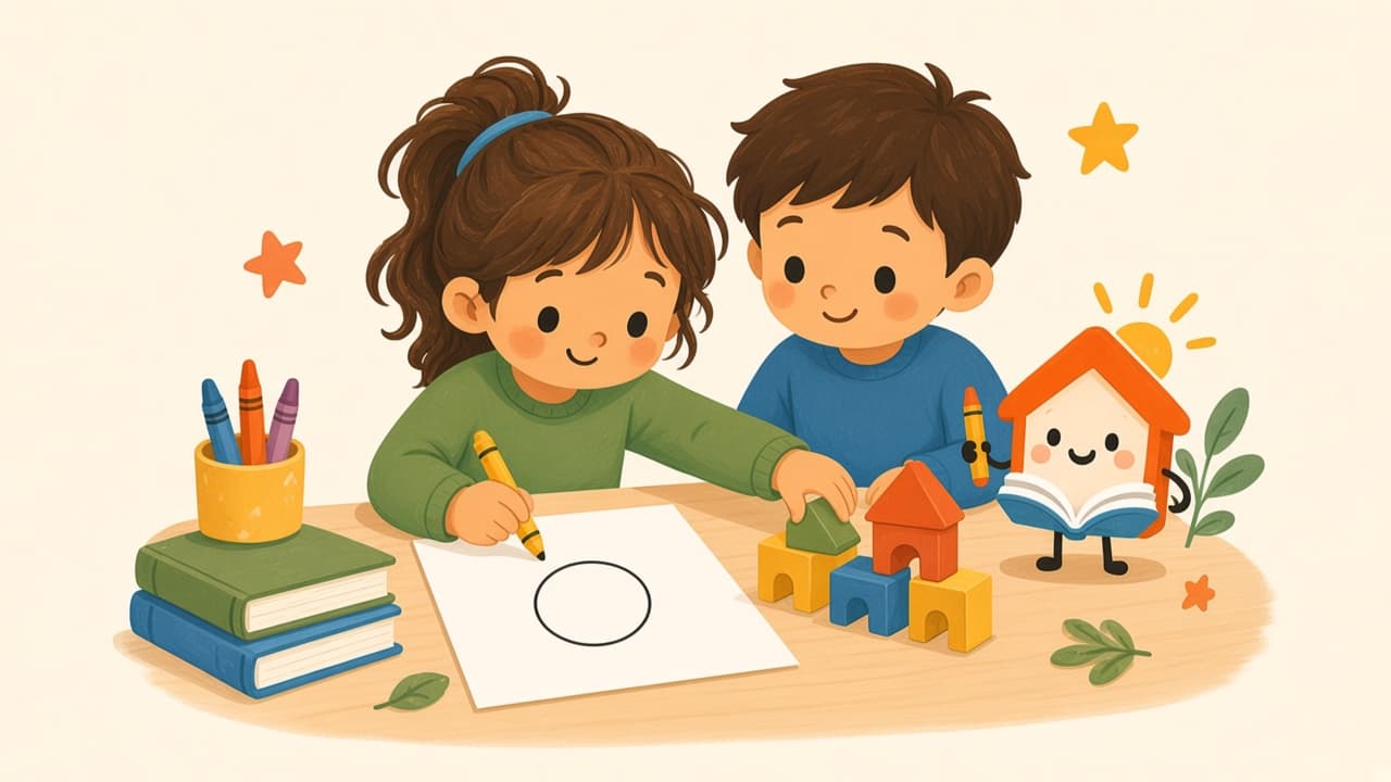 A preschooler colors one simple page, then reaches for blocks