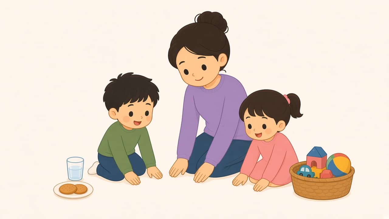 A parent and two children clap a clap-tap pattern