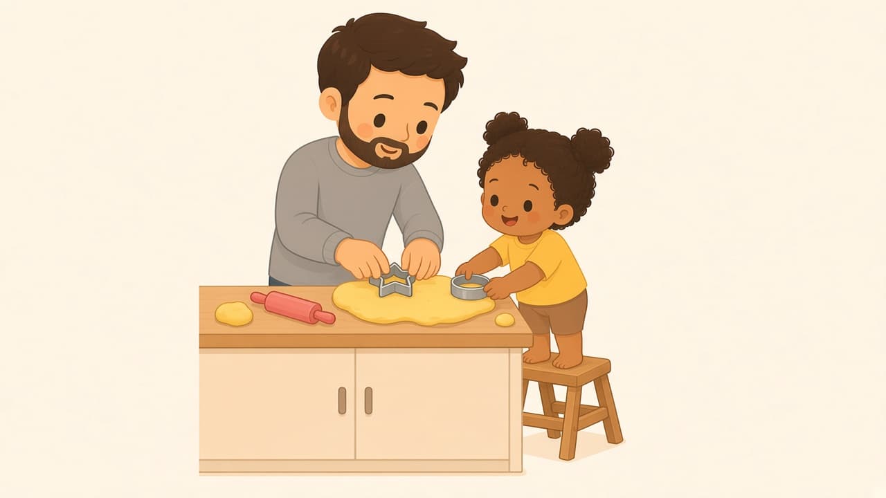 A parent and child press a letter shape into play dough