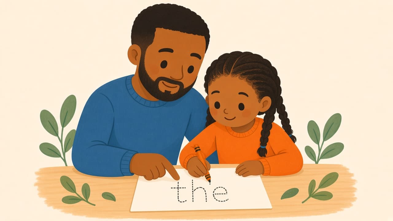 One A4 page, one short word. Parent and child trace it together